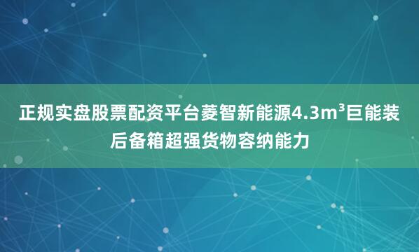 正规实盘股票配资平台菱智新能源4.3m³巨能装后备箱超强货物容纳能力